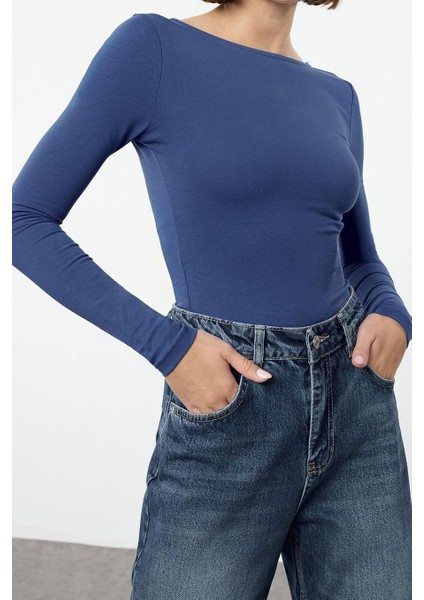Stil Kadın Pamuklu Sırt Dekolteli Fitted Vücuda Oturan Esne Bluz Regular Örme Slim Kalıp fiyatları