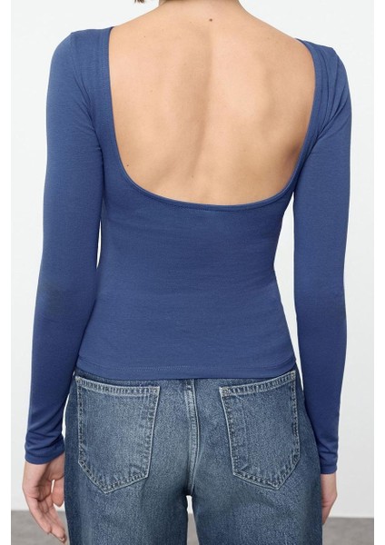Stil Kadın Pamuklu Sırt Dekolteli Fitted Vücuda Oturan Esne Bluz Regular Örme Slim Kalıp indirimleri