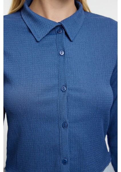 Stil Kadın Düğmeli Fitted Vücuda Oturan Polo Yaka Bürümcük Dokulu Bluz Crop Örme Slim Kalıp fırsatları