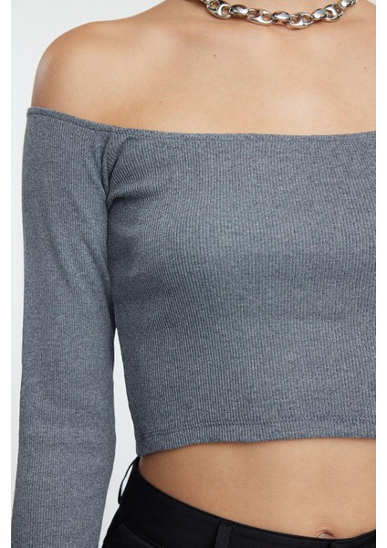 Stil Kadın Fitted Vücuda Oturan Fitilli Esnek Bluz Super Crop Örme Slim Kalıp Düşük Kol fiyatları