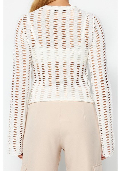 Stil Kadın Fileli Slim Fit Bluz Crop Örme Regular Kalıp Ispanyol Kol indirimleri