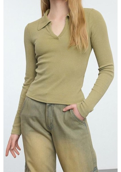 Stil Kadın Eskitme Soluk Efektli Vücuda Oturan Fitilli Esnek Bluz Crop Örme Slim Kalıp fiyatları