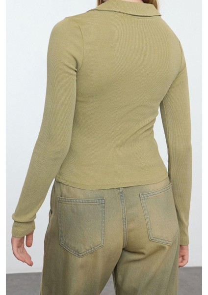 Stil Kadın Eskitme Soluk Efektli Vücuda Oturan Fitilli Esnek Bluz Crop Örme Slim Kalıp indirimleri