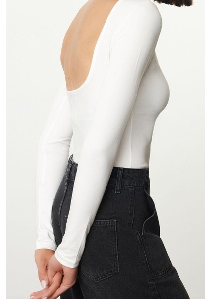 Stil Kadın Pamuklu Sırt Dekolteli Fitted Vücuda Oturan Esnek Bluz Regular Örme Slim Kalıp fiyatları