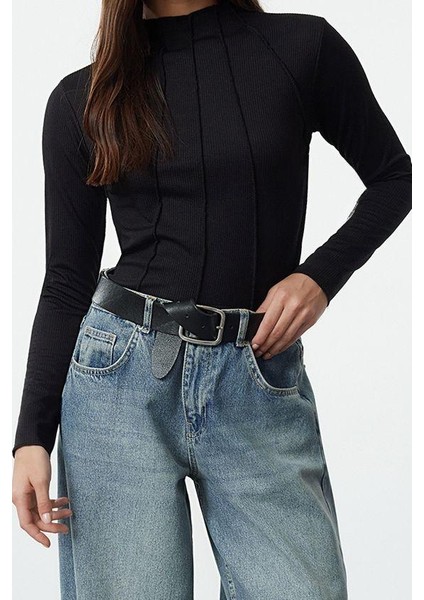 Kadın Standart Bisiklet Yaka Reglan Kol Regular Kalıp Örme Fitted Fermuarlı Biye Fitilli Esnek Bluz modelleri