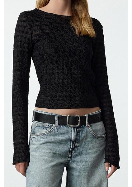 Stil Kadın Fitted Vücuda Oturan Dokulu Tül Esnek Bluz Regular Örme Slim Kalıp fiyatları