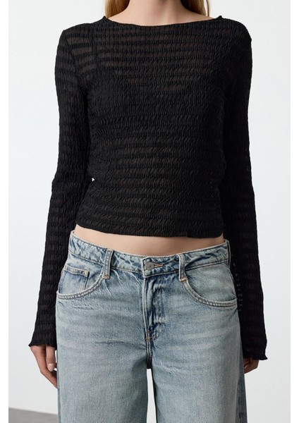 Stil Kadın Fitted Vücuda Oturan Dokulu Tül Esnek Bluz Regular Örme Slim Kalıp modelleri
