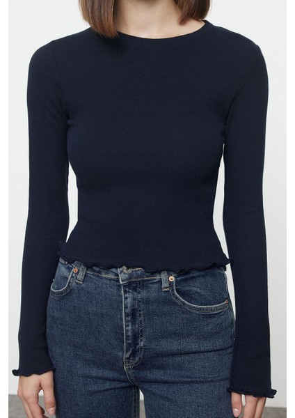 Stil Kadın Fitted Vücuda Oturan Fitilli Esnek Bluz Crop Örme Slim Kalıp modelleri