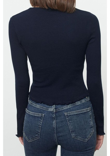 Stil Kadın Fitted Vücuda Oturan Fitilli Esnek Bluz Crop Örme Slim Kalıp indirimleri