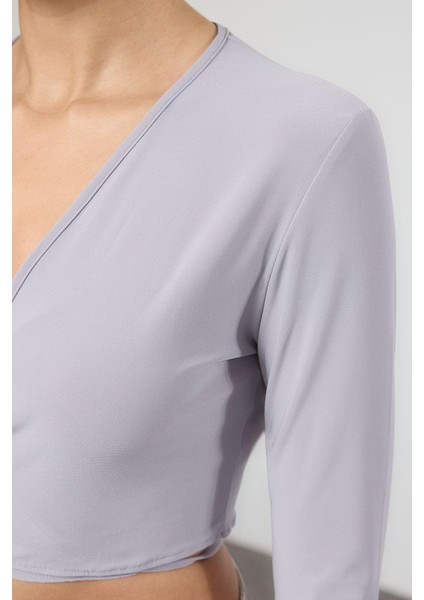 Stil Kadın Yaka Fitted Vücuda Oturan Esnek Bluz Crop Örme Slim Kalıp fırsatları