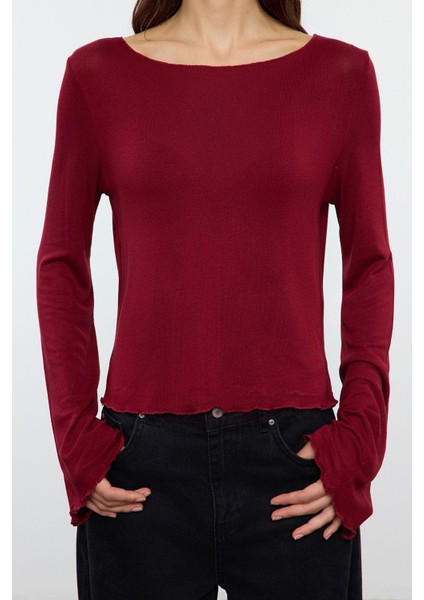 Stil Kadın Fit Bluz Crop Örme Regular Kalıp Ispanyol Kol modelleri