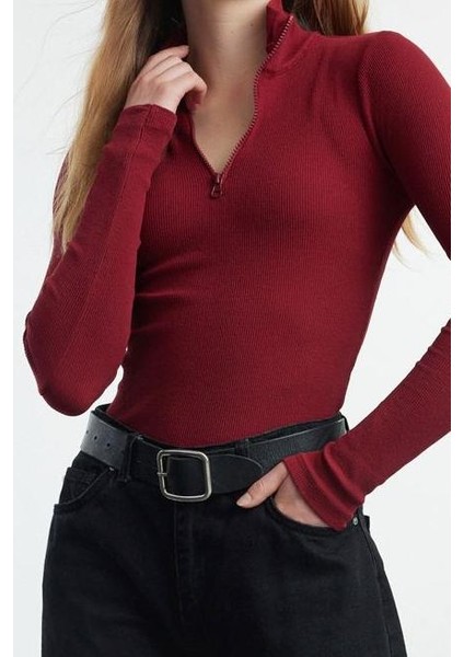 Stil Kadın Fitted Vücuda Oturan Esnek Bluz Örme Slim Kalıp