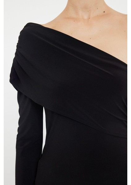 Stil Kadın Drape Detaylı Asimetrik Vücuda Oturan Normal Esnek Bluz Crop Örme Regular Kalıp Tek Kol fiyatları