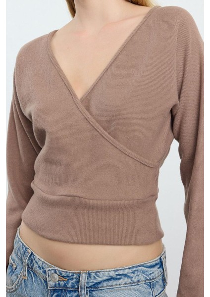 Stil Kadın Regular Normal Kalıp Oturan Fitilli Esnek Bluz Crop Örme Slim Kalıp fiyatları