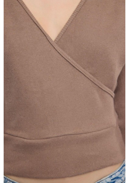 Stil Kadın Regular Normal Kalıp Oturan Fitilli Esnek Bluz Crop Örme Slim Kalıp fırsatları