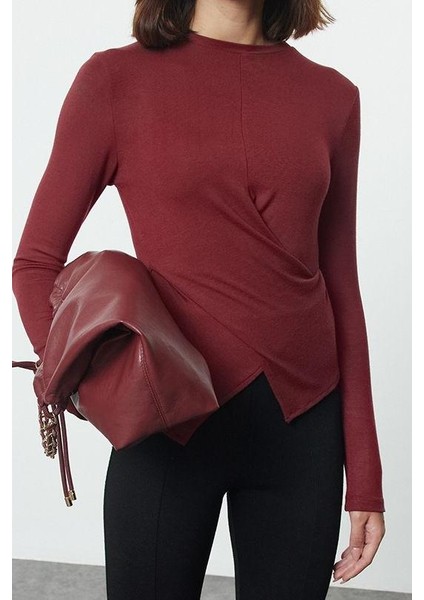 Stil Kadın Kruvaze Büzgü Drape Detaylı Vücuda Oturan Bluz Regular Örme Slim Kalıp Düşük Kol fiyatları