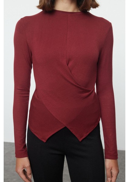 Stil Kadın Kruvaze Büzgü Drape Detaylı Vücuda Oturan Bluz Regular Örme Slim Kalıp Düşük Kol modelleri