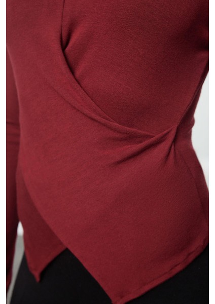 Stil Kadın Kruvaze Büzgü Drape Detaylı Vücuda Oturan Bluz Regular Örme Slim Kalıp Düşük Kol fırsatları