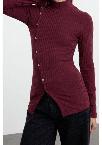 Stil Kadın Fitted Vücuda Oturan Düğme Detaylı Fitilli Esnek Bluz Regular Örme Slim Kalıp fiyatları