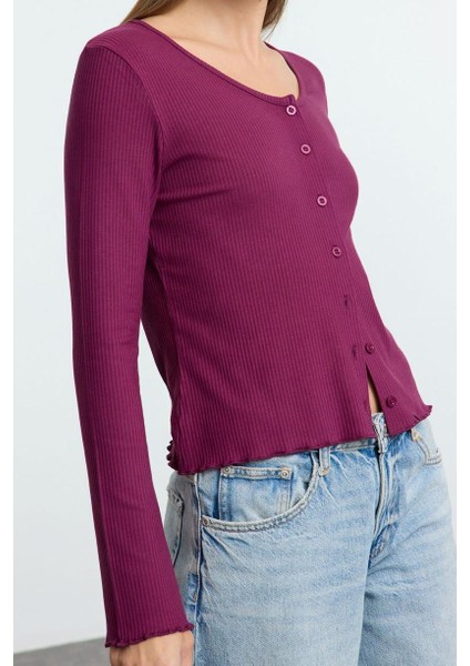 Stil Kadın Vücuda Oturan Düğmeli Kollu Fitilli Esnek Bluz Regular Örme Slim Fit Kalıp fiyatları
