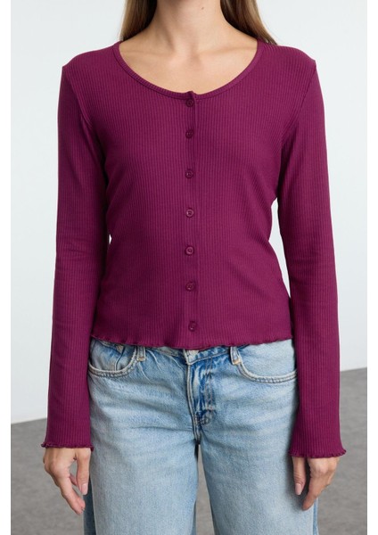 Stil Kadın Vücuda Oturan Düğmeli Kollu Fitilli Esnek Bluz Regular Örme Slim Fit Kalıp modelleri