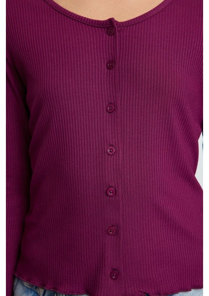 Stil Kadın Vücuda Oturan Düğmeli Kollu Fitilli Esnek Bluz Regular Örme Slim Fit Kalıp fırsatları
