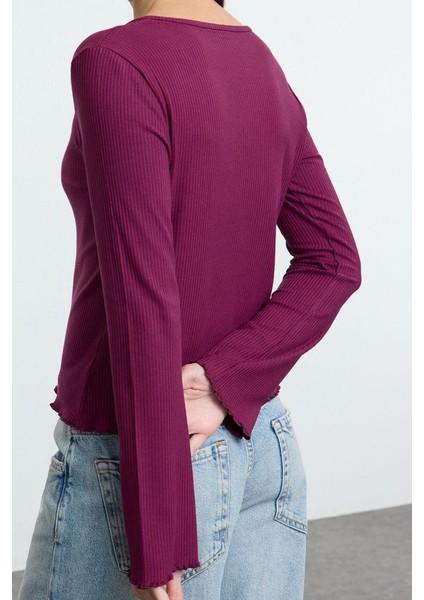 Stil Kadın Vücuda Oturan Düğmeli Kollu Fitilli Esnek Bluz Regular Örme Slim Fit Kalıp indirimleri