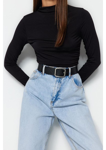 Stil Kadın Büzgü Detaylı Fitted Vücuda Kol Oturan Esnek Bluz Regular Örme Slim Kalıp
