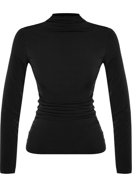 Stil Kadın Büzgü Detaylı Fitted Vücuda Kol Oturan Esnek Bluz Regular Örme Slim Kalıp modelleri