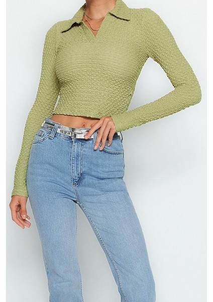 Stil Kadın Dokulu Kumaş Fitted Vücuda Oturan Bluz Crop Örme Slim Kalıp fiyatları