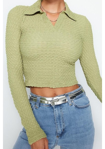 Stil Kadın Dokulu Kumaş Fitted Vücuda Oturan Bluz Crop Örme Slim Kalıp fırsatları