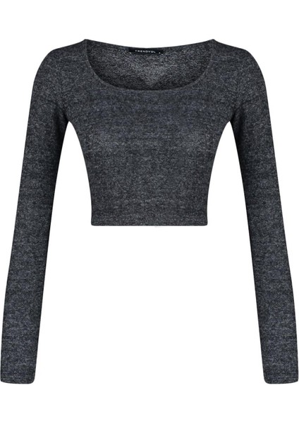 Kadın Moda Şık Üst Giyim Crop Kare Yaka Slim Kalıp Örme Fitted Vücuda Oturan Yumoş Bluz