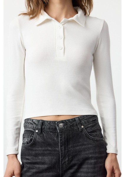 Stil Kadın Düz Yumuşak Kumaşlı Fitted Vücuda Oturan Düğmeli Esnek Bluz Regular Örme Slim Kalıp modelleri