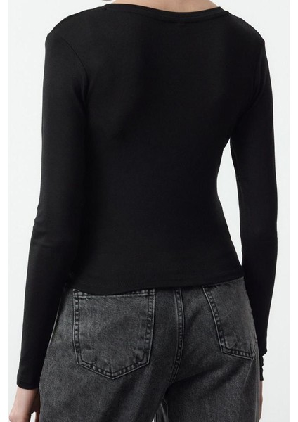 Kadın Moda Şık Crop Bisiklet Yaka Slim Kalıp Örme Ikili Paket Kısa Fitted Vücuda Oturan Bluz modelleri