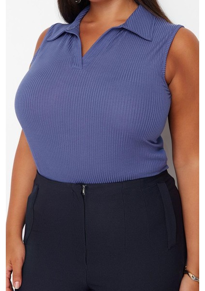Stil Kadın Vücuda Oturan Esnek Bluz Regular Örme Fitted Kalıp Büyük Beden