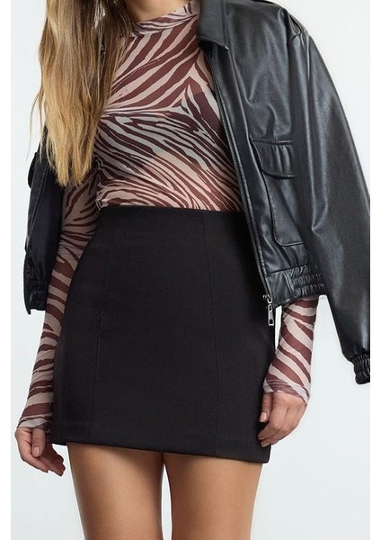Stil Kadın Zebra Desenli Fitted Vücuda Oturan Tül Esnek Bluz Regular Örme Slim Kalıp fiyatları