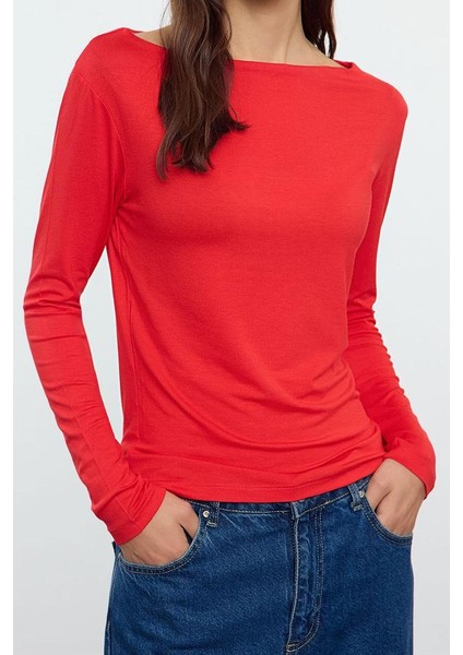 Stil Kadın Fitted Vücuda Oturan Kol Viskoz Esnek Bluz Regular Örme Slim Kalıp Düşük Kol