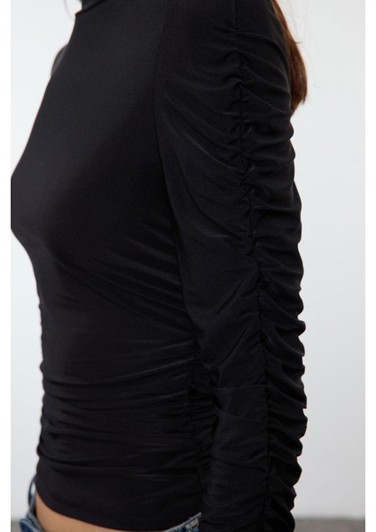 Stil Kadın Büzgü Drape Detaylı Vücuda Oturan Bluz Regular Örme Fitted Kalıp fırsatları