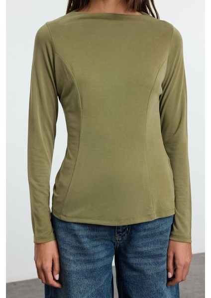 Kadın Moda Şık Regular Dik Yaka Slim Fit Kalıp Örme Care Collection Modal Nervürlü Normal Kalıp Bluz