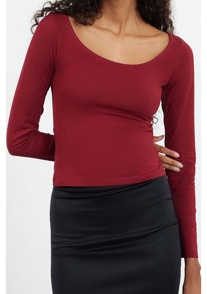 Kadın Moda Şık Üst Giyim Regular Havuz Yaka Slim Kalıp Örme Fitted Vücuda Oturan Bluz