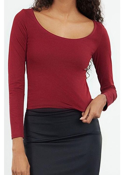 Kadın Moda Şık Üst Giyim Regular Havuz Yaka Slim Kalıp Örme Fitted Vücuda Oturan Bluz