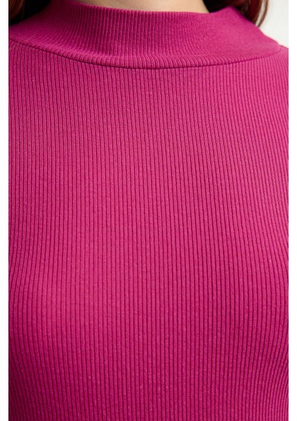 Stil Kadın Pembe Fitted Vücuda Oturan Kol Fitilli Esnek Bluz Örme Slim Kalıp fiyatları