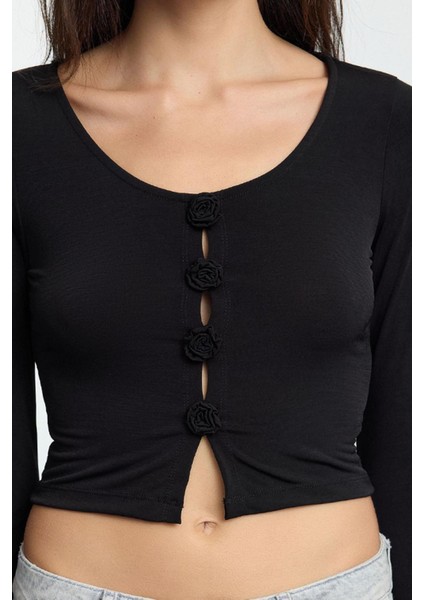 Stil Kadın Fitted Vücuda Oturan Gül Detaylı Esnek Bluz Regular Örme Slim Kalıp fiyatları