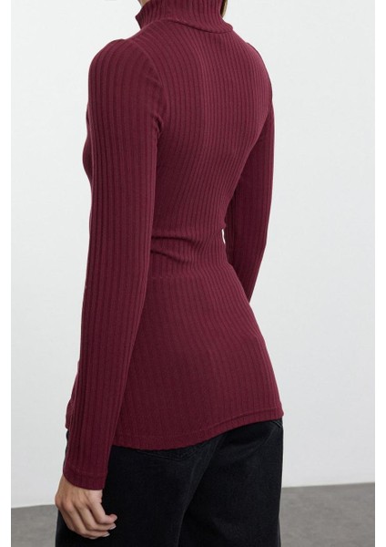 Kadın Şık Regular Dik Yaka Slim Kalıp Örme Fitted Vücuda Oturan Fitilli Esnek Bluz indirimleri