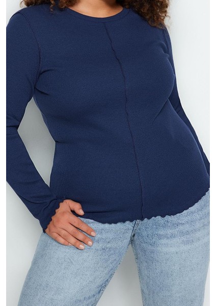 Stil Kadın Fitilli Bluz Crop Örme Fitted Kalıp Büyük Beden