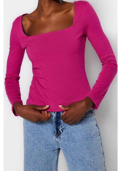 Stil Kadın Pamuklu Esnek Fitted Vücuda Oturan Bluz Regular Örme Slim Kalıp