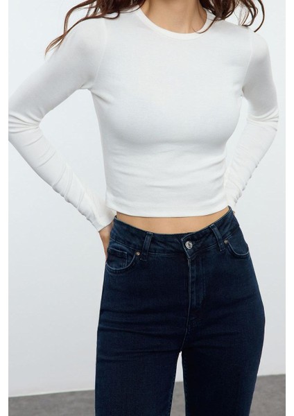 Stil Kadın Viskoz Yumuşak Kumaşlı Fitted Esnek Bluz Crop Örme Slim Kalıp