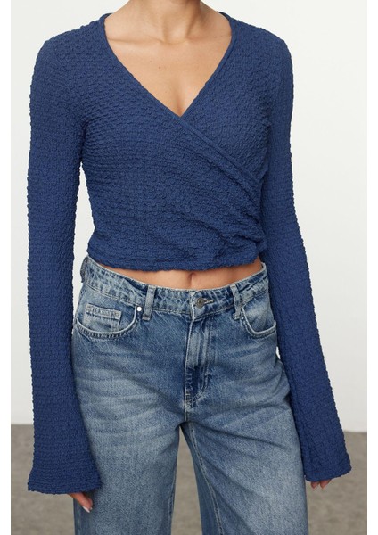 Stil Kadın Bluz Crop Örme Regular Kalıp Ispanyol Kol modelleri