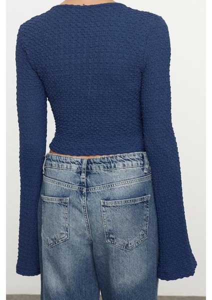 Stil Kadın Bluz Crop Örme Regular Kalıp Ispanyol Kol fırsatları