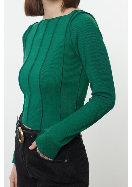 Stil Kadın Dikiş Detaylı Carmen Yaka Fitted Vücuda Oturan Fitilli Bluz Regular Slim Kalıp Düşük Kol fiyatları